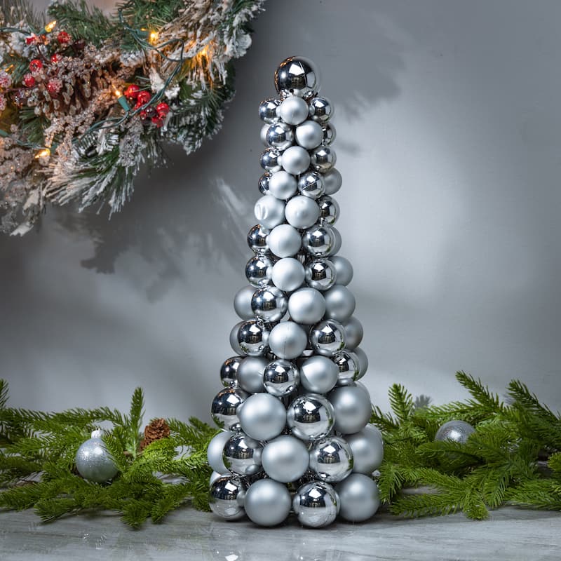 18 in Tall Silver Christmas Holiday Ornament Cone Tree - N/A