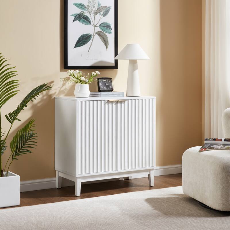 2 Doors Sideboard Buffet Cabinet, Fluted Storage Cabinet, Wood Accent Table with Adjustable Shelves, Console Table