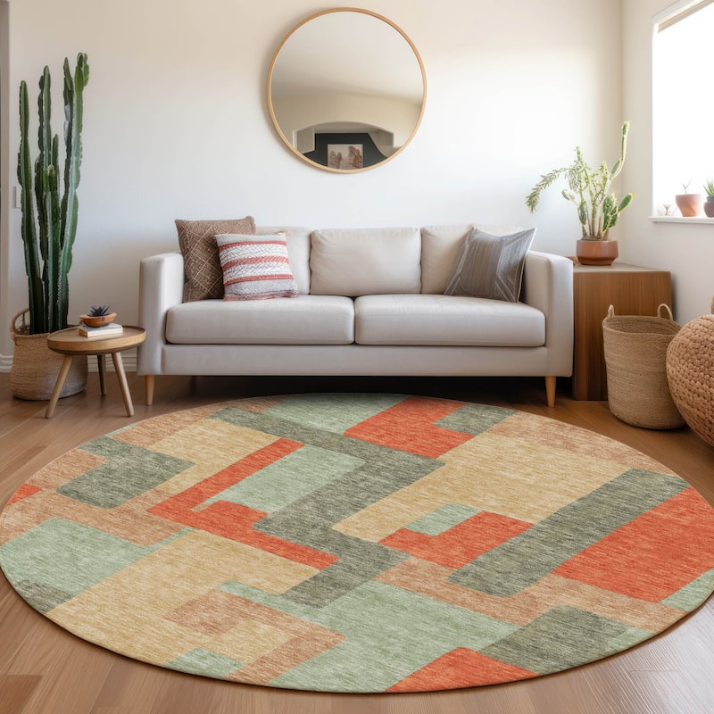 Premium Washable Super Soft Geo Casual Mayfield Rug - Sage - 8' x 8'