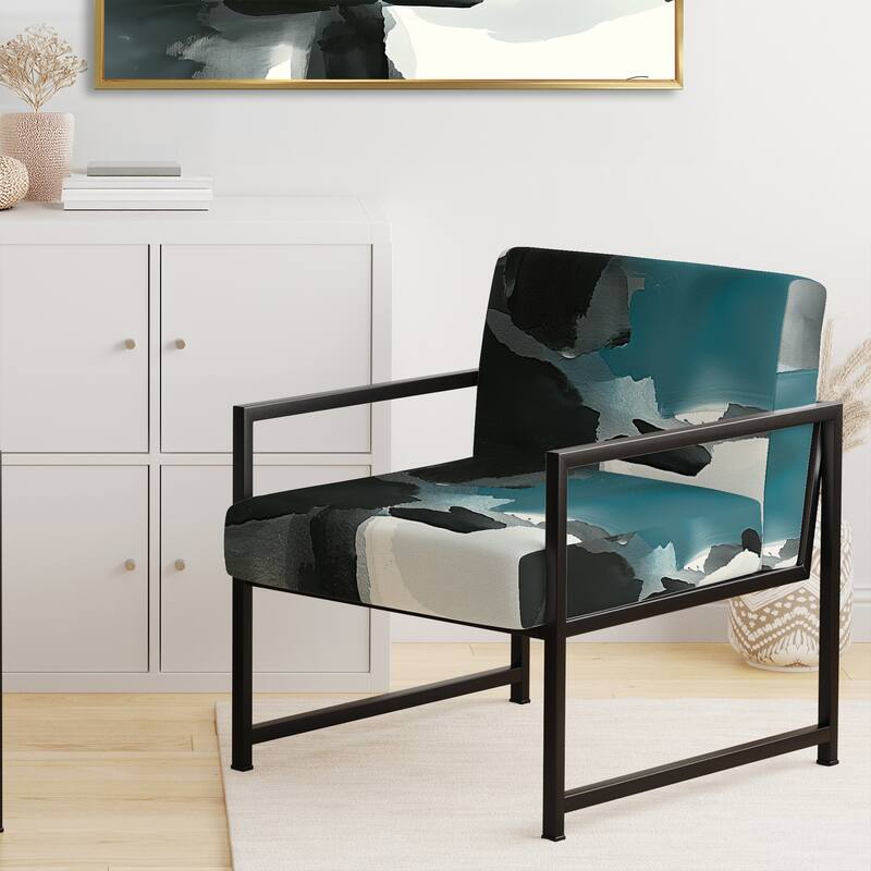 Designart "Geometric Black And Teal IV" Upholstered Modern Accent Chair - Arm Chair