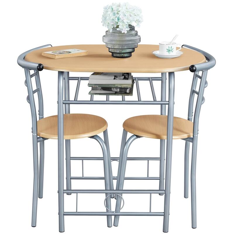 Yaheetech Modern Round Dining Table Set, 3 Piece Dining Room Sets - Natural