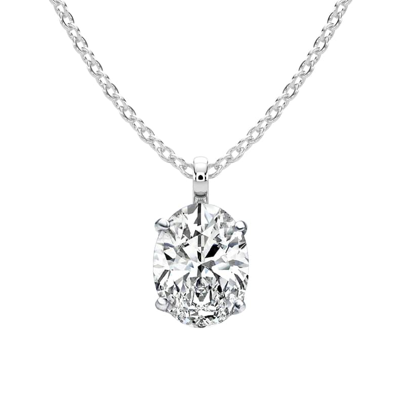 Auriya 14K Gold Lab Grown Oval Diamond Solitaire Single-Bail Pendant Necklace 1.00 to 5.00 ct. tw. (F-G VS) - 3.00 ct. tw. - White