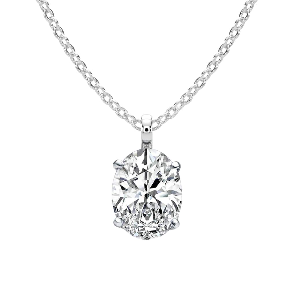 Auriya 14K Gold Lab Grown Oval Diamond Solitaire Single-Bail Pendant Necklace 1.00 to 5.00 ct. tw. (F-G VS)