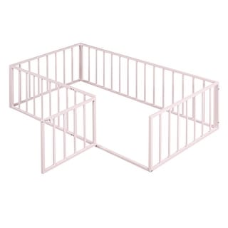 Metal Floor Bed Frame with Fence & Door - Ideal for Kids & Toddlers