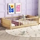 preview thumbnail 4 of 9, Natural Twin Size Pine Wood Floor Platform Bed with Built-in Book Storage Rack and Fence