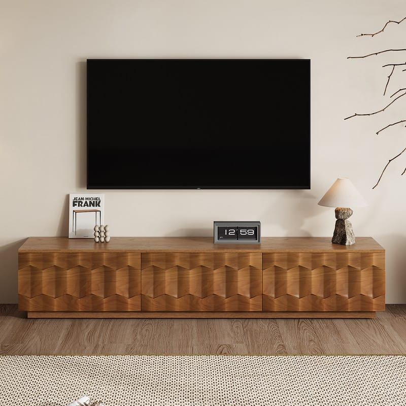 Mid Century Brown Wood TV Stands, Not Assembled Need, Media Console with 3-6 Drawers for Optional