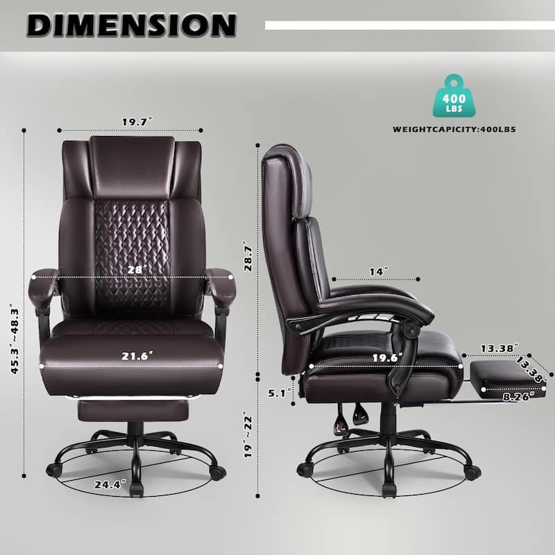 BOSSIN Big and Tall Office Chair Executive Heavy Duty Home Chairs with Foot Rest Ergonomic,High Back and Lumbar Support
