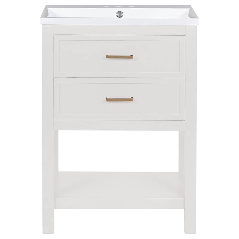 Bathroom Vanity with Top Sink, Bathroom Storage Cabinet with 2 Doors, Single Bathroom Vanity with 2 Drawers and Open Shelf