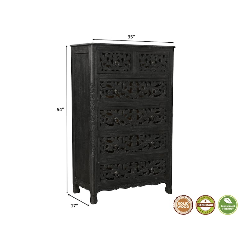 Florence Floral Carved Wood 6-Drawer Chest