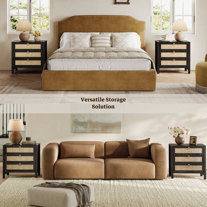 Set of 2 Farmhouse Style Nightstands with 3 Drawers