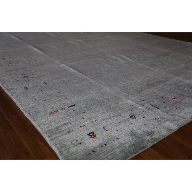 Hand Knotted Oriental 100% Wool Carpet Tribal Tribal Greys & Charcoal Gabbeh Area Rug - 12' 2'' X 8' 11''