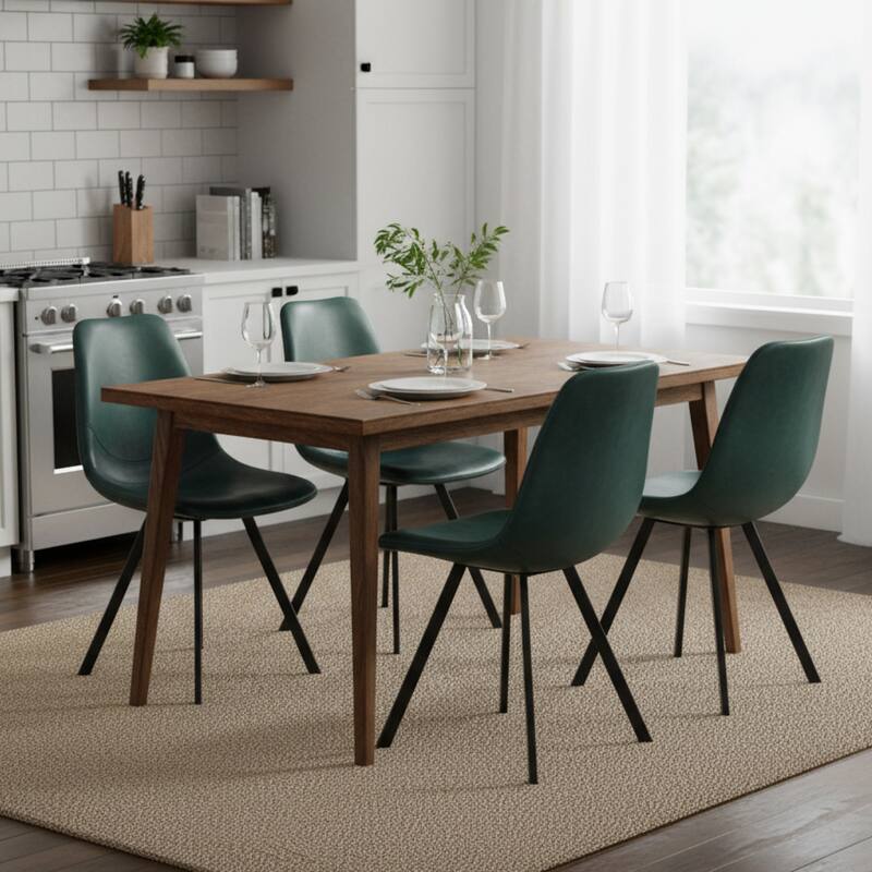 Markley Modern PU Leather Upholstered Ergonomic Mid-Back Accent Chair with Metal Legs for Home Kitchen or Living Room (Set of 4)