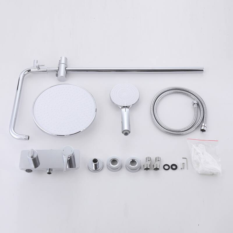 Exposed Pipe Tub and Shower Faucet with Hand Shower Brass Brass Wall Mount Complete Shower System with Tub Spout