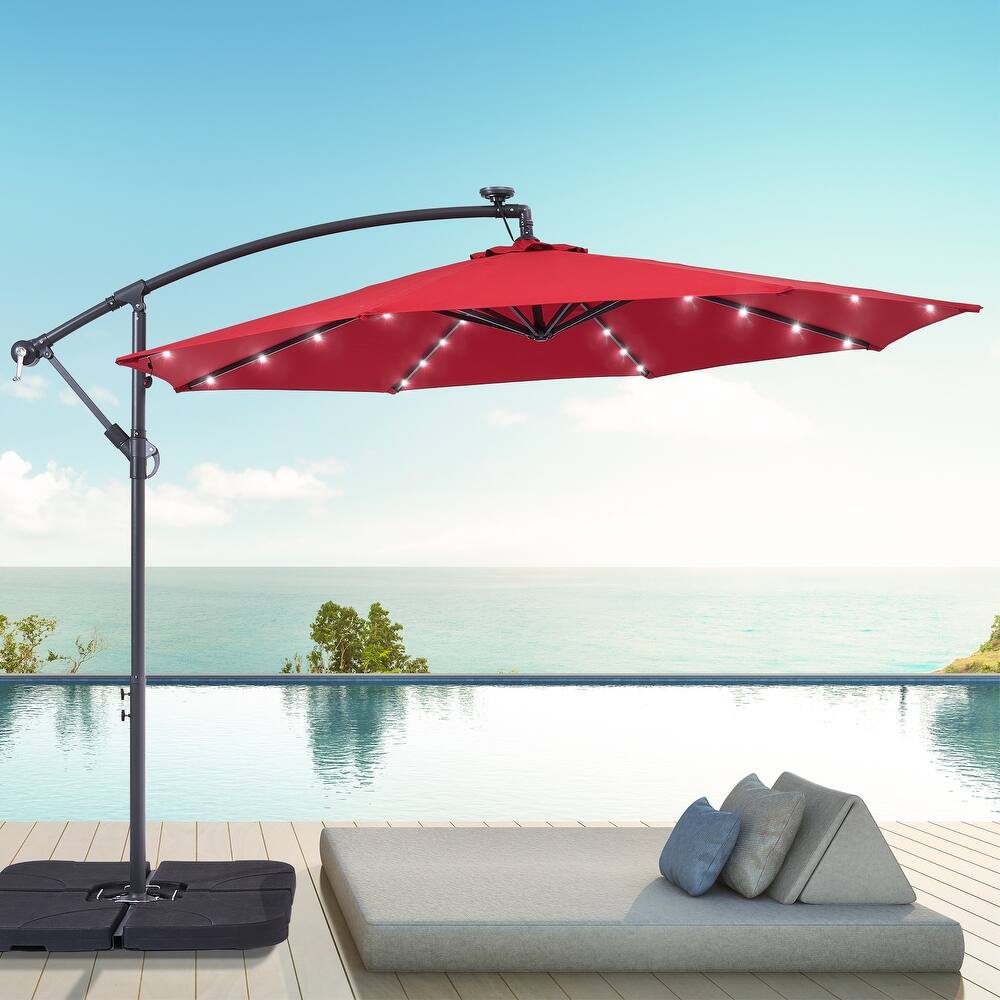 BONOSUKI 10ft Patio offset Umbrella Hanging Umbrella With LED Lights