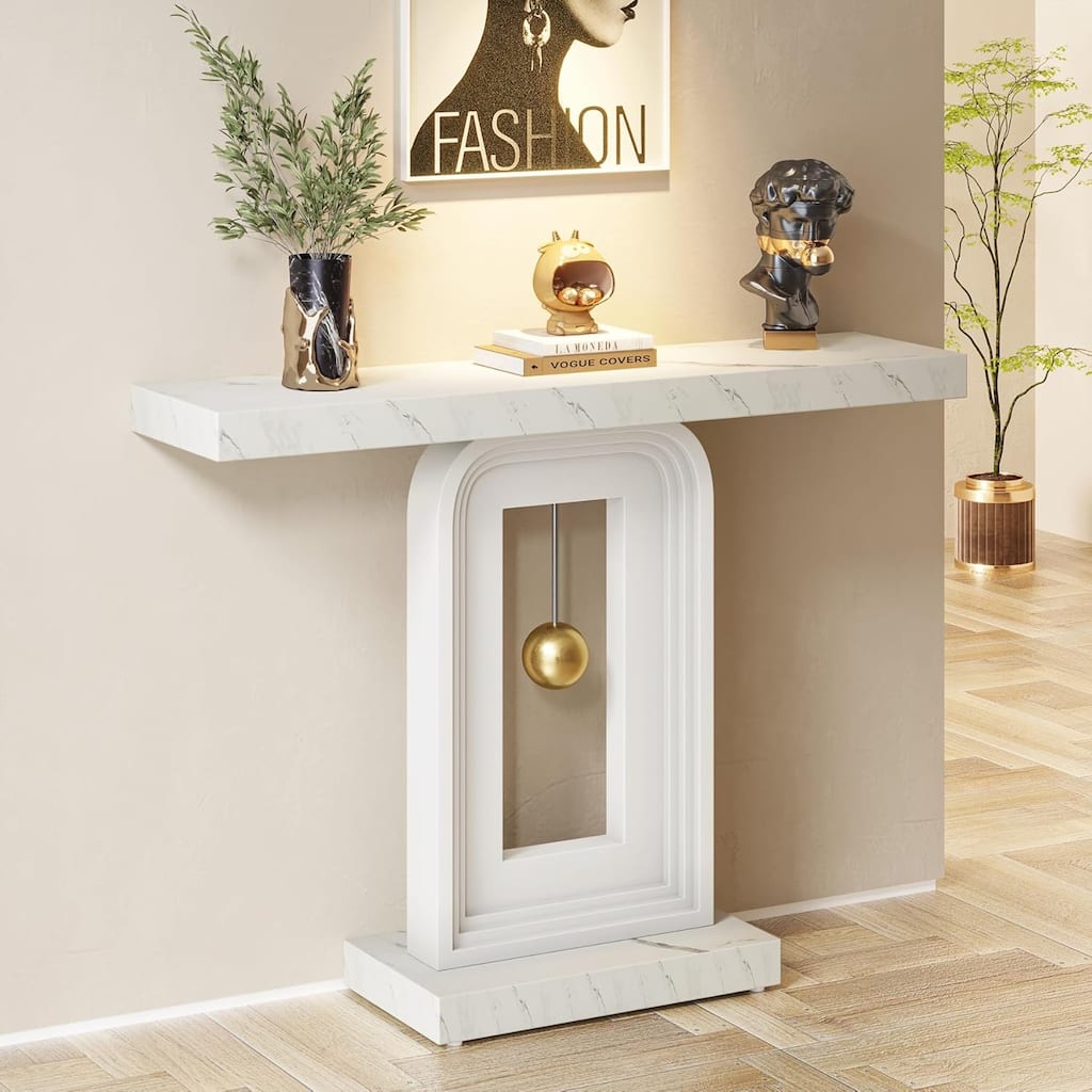 40-Inch Faux Marble Console Table, Sofa/Entryway Table for Living Room, Hallway, Entrance