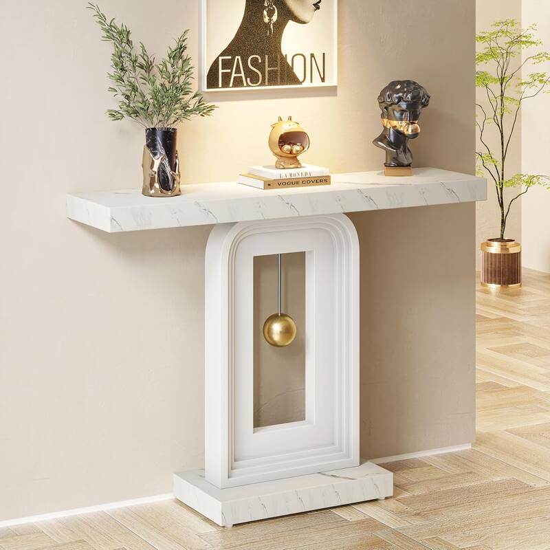 40-Inch Faux Marble Console Table, Sofa/Entryway Table for Living Room, Hallway, Entrance - White