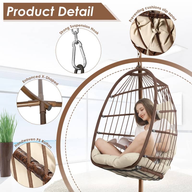 FINCATI Outdoor Oversized Luxury Hanging Egg Chair with Stand, 350 lbs Indoor Egg Swing Chair with Stand, Egg Chair Outdoor