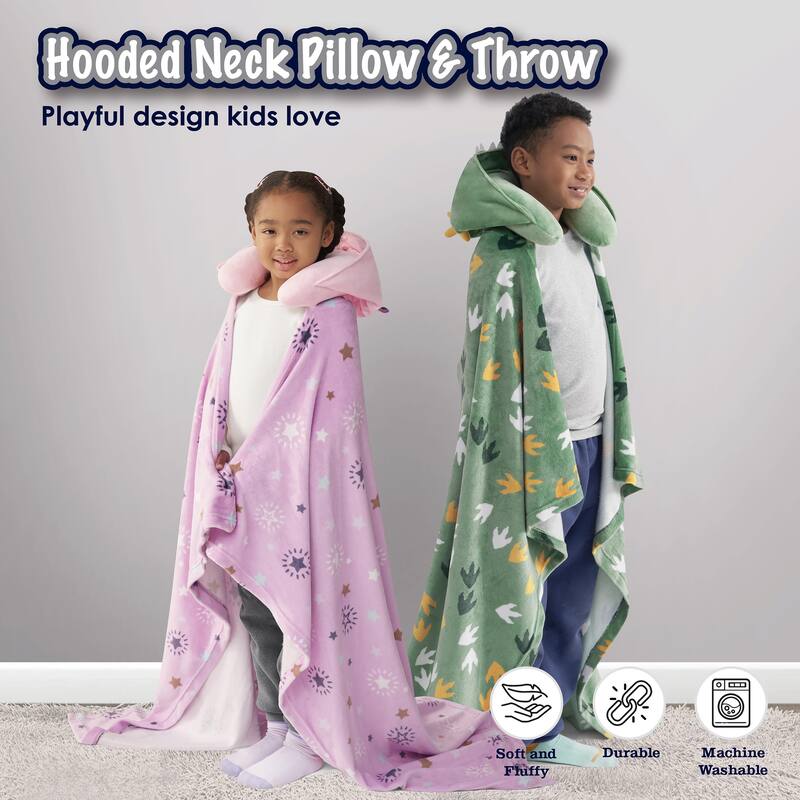 3D Animal Hooded Neck Pillow and Throw Set for Kids