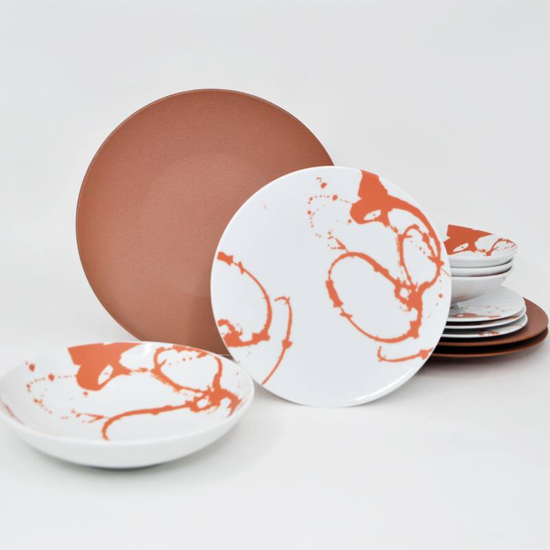 Euro Ceramica Nile Mix & Match 12 Piece Porcelain Dinnerware Set - Mix & Match - Red