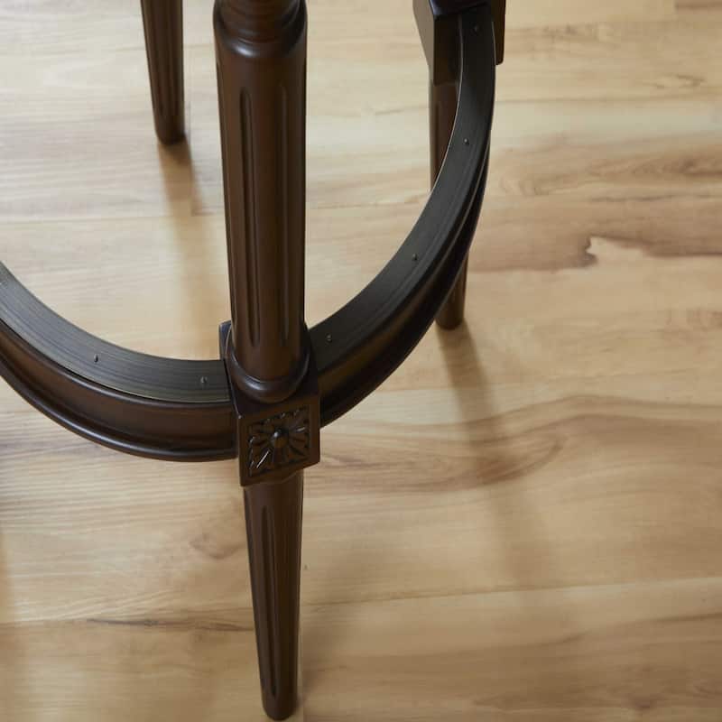 Brown Wood Frame Swivel Counter Bar Chair with Faux Leather Round Seat