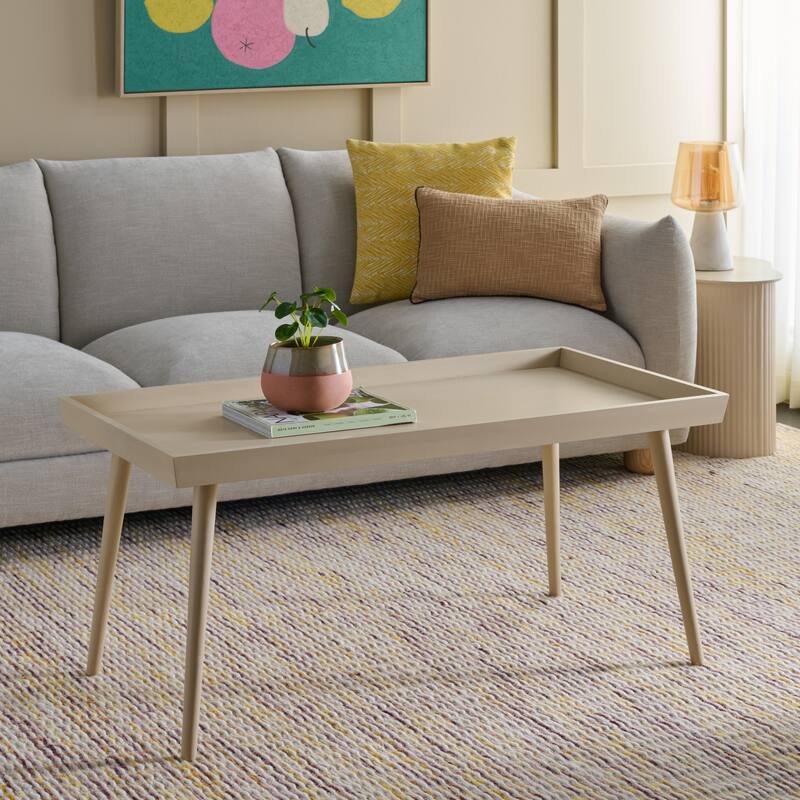 SAFAVIEH Parlee Antique White Coffee Table with Tray - 41.8" x 21.8" x 19" - 42"W x 22"D x 19"H - Sand