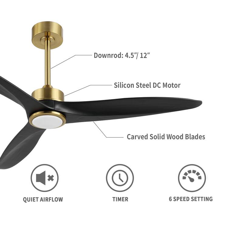 GetLedel 52-in Solid Wood Propeller LED Ceiling Fan with Remote and Light