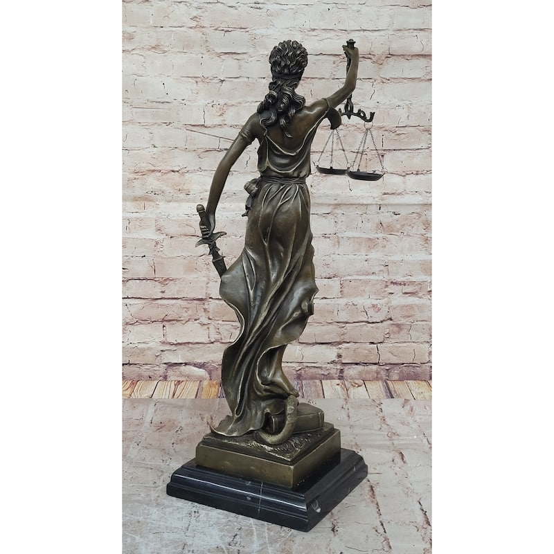 Justica Themis Blind Lady Of Justice Bronze Statue Sculpture On Marble Base By Mayer