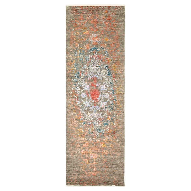 ECARPETGALLERY Hand-knotted Heritage Grey Silk, Wool Rug - 2' 7" x 8' 1" - Grey - 2' 7" x 8' 1" - Runner