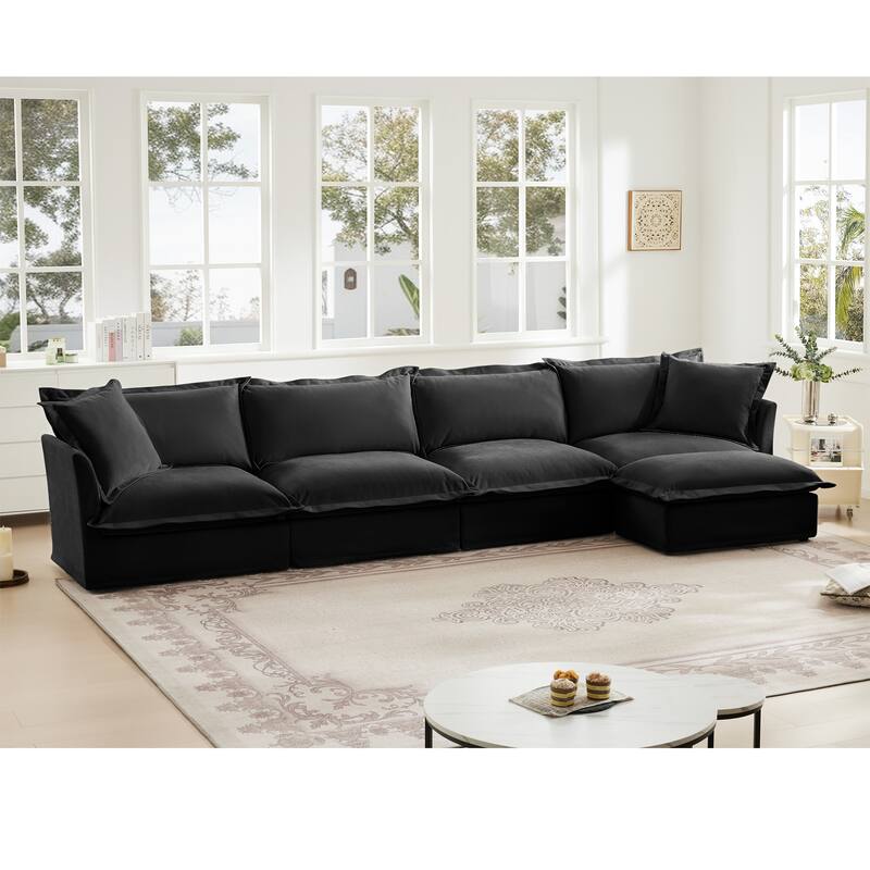 Slipcovered L Shape Sectional Long Sofa Couch, 4 Seater Sofa with Suppleness Armrests