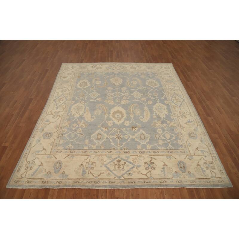 Hand Knotted Oriental 100% Wool Carpet Transitional All-Over Greys & Charcoal Oushak Area Rug - 9' 4'' X 7' 10''
