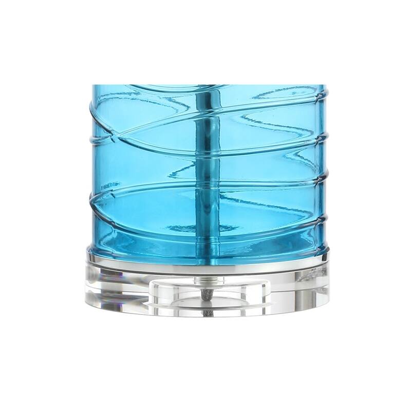 Coco 27.5" Modern Fused Glass Cylinder LED Table Lamp, Turquoise (Set of 2) by JONATHAN Y