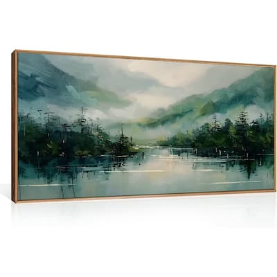 Nature Green Watercolor Artwork,Abstract Modern Landscape Pine Tree