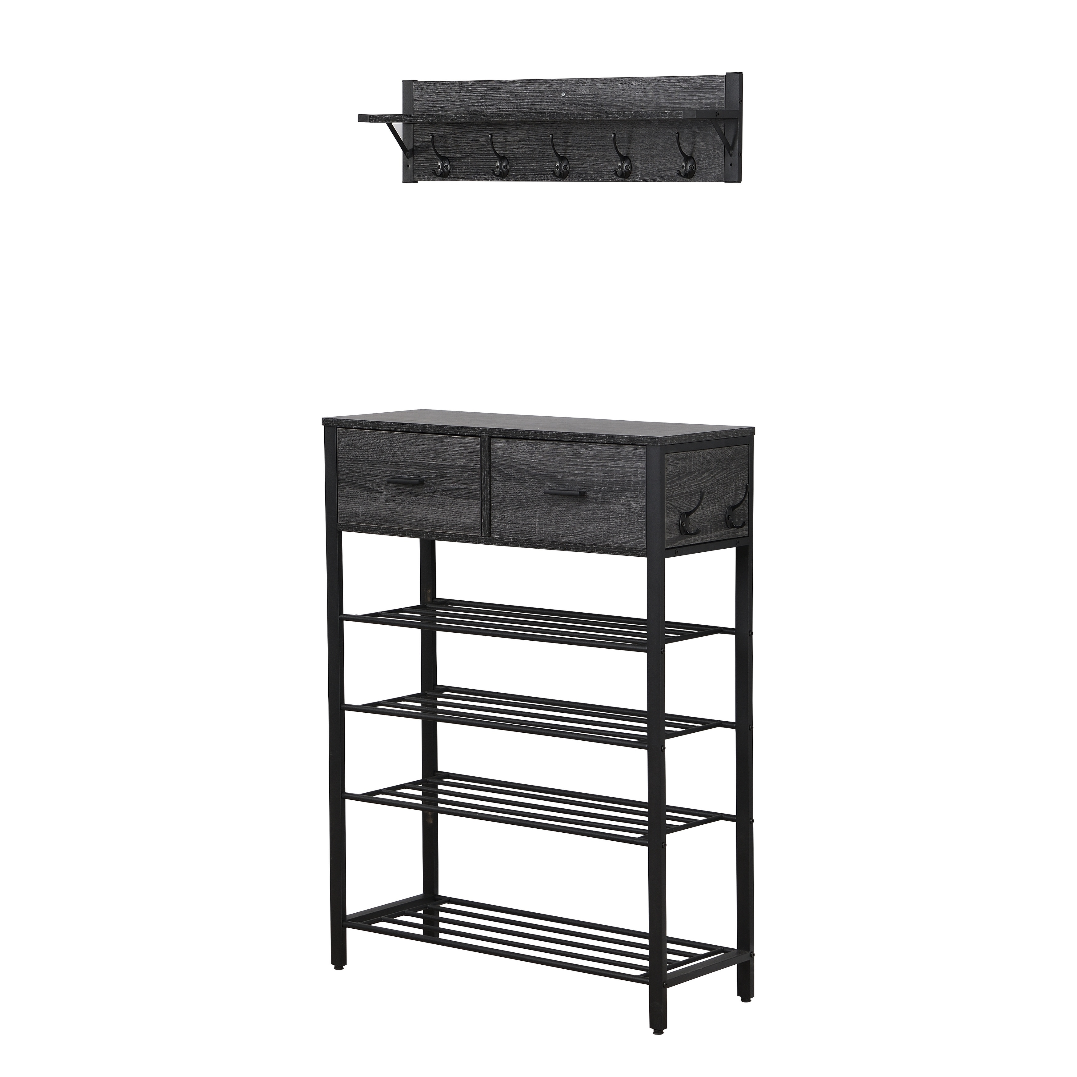 Entryway 4-tier Shoe Shelf with Two Drawers and Coat Rack, One Set Entryway  Show Rack with Storage and Hooks - Bed Bath & Beyond - 38909213