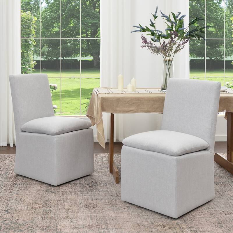 KINWELL 21" Performance Fabric Upholstered Dining Side Chair with Casters (Set of 2) - Light Grey