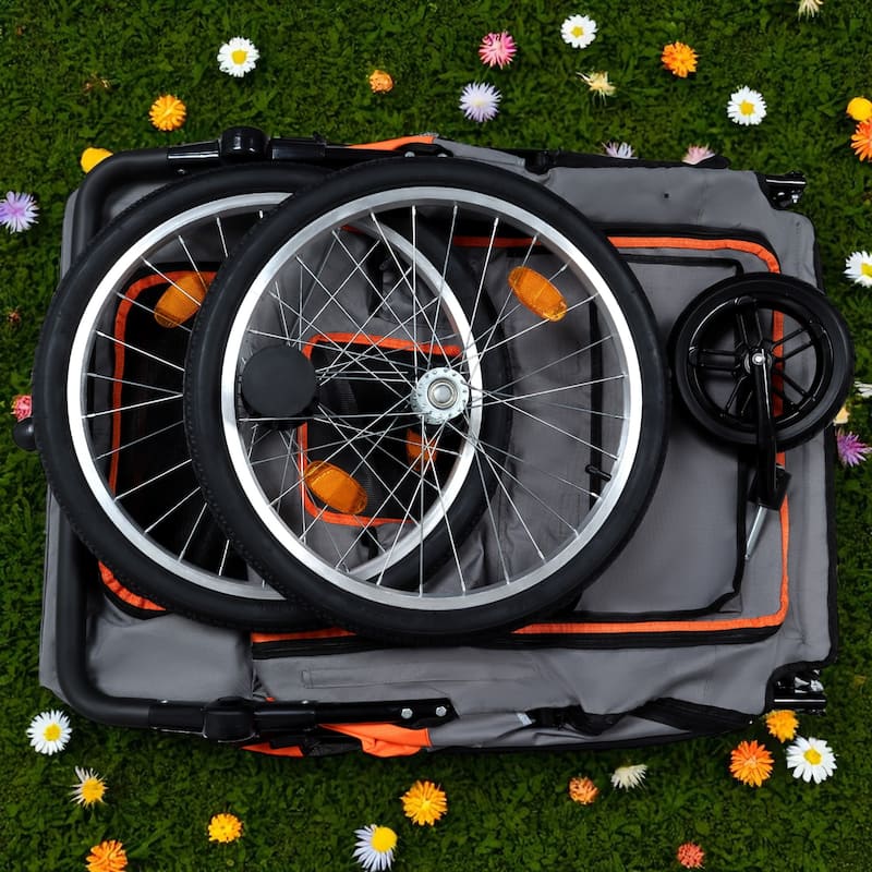 2-in-1 Pet Bike Trailer & Push Cart - 100LB Dog Carrier with Quick Release Wheels, Storage Bag & Safety Leash