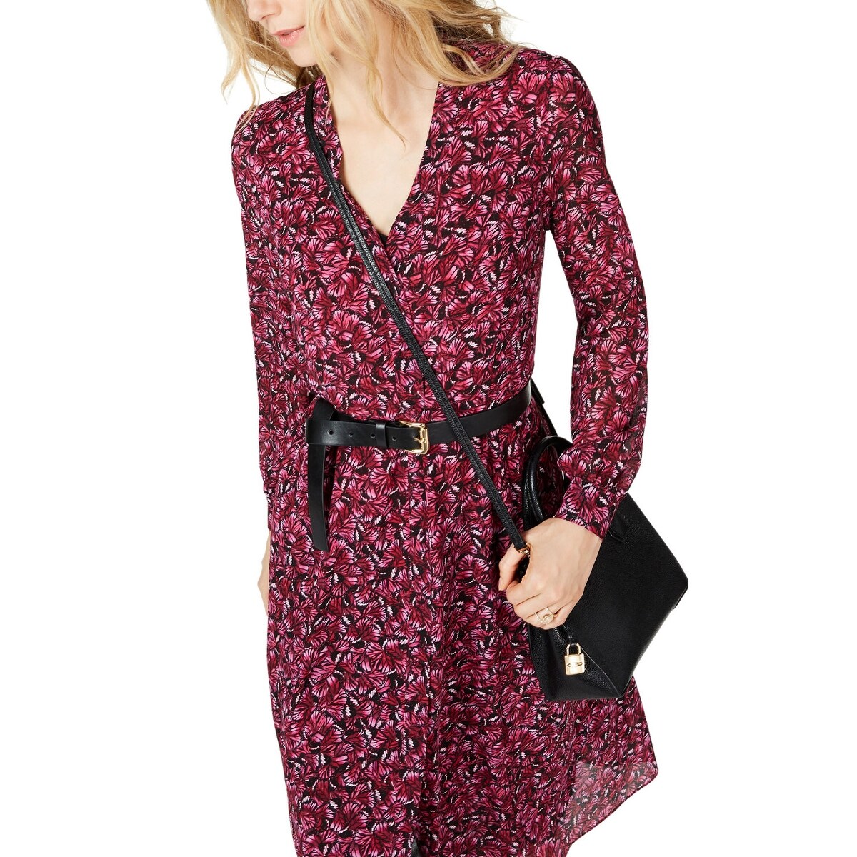 pink and black shirt dress