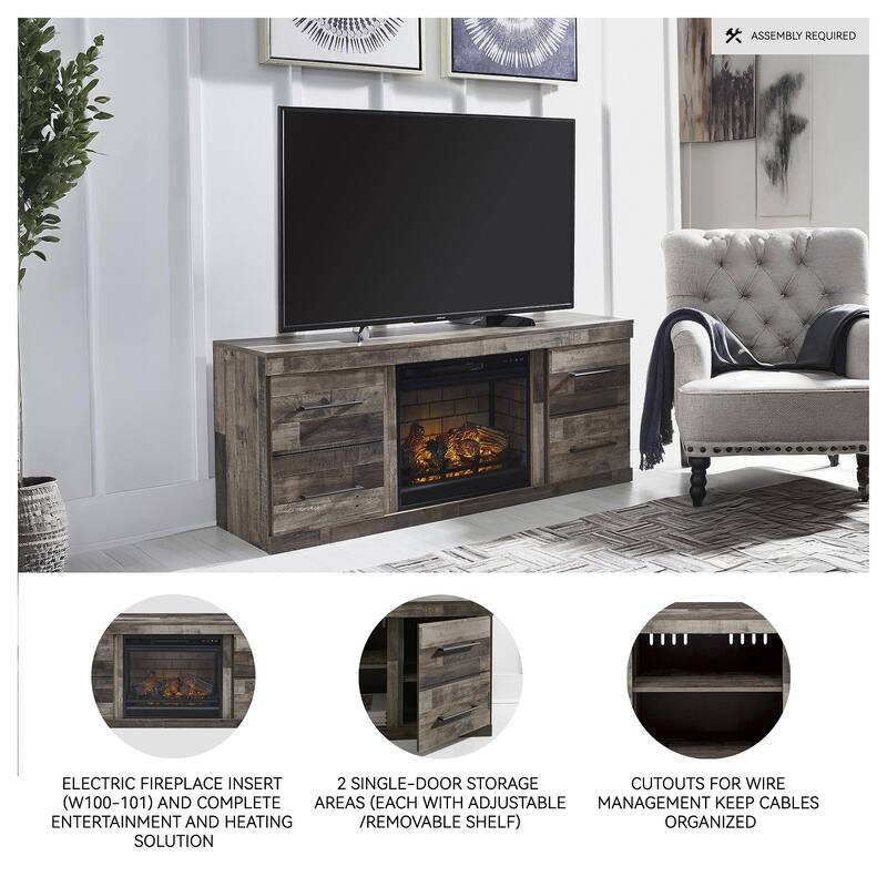 Signature Design by Ashley Derekson Multi Gray 60" TV Stand for TVs up to 69" with Electric Fireplace - 60"W x 15"D x 44.5"H