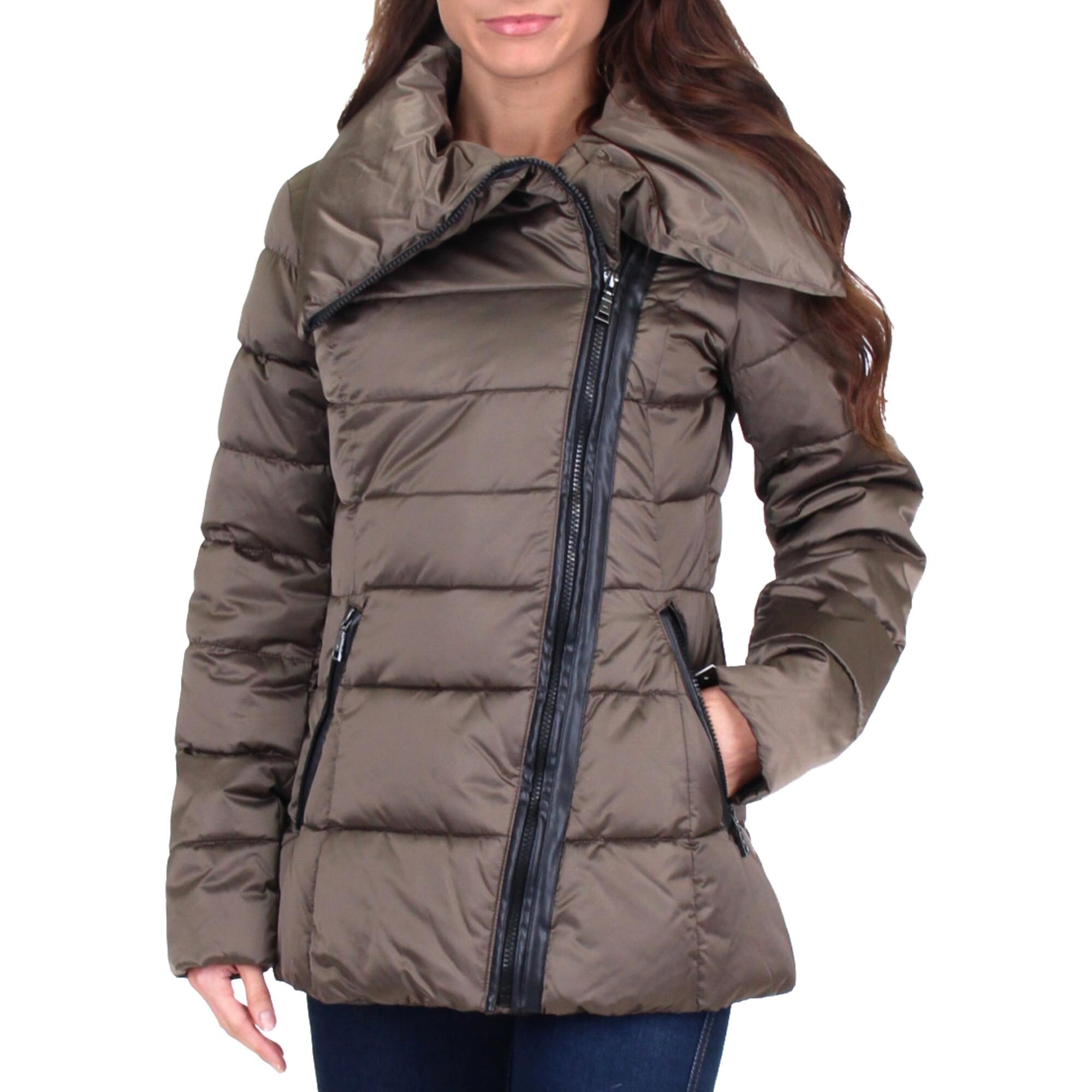 tahari asymmetrical puffer coat