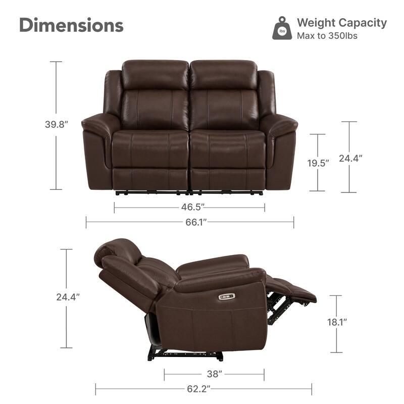 Spruce & Spring Genuine Leather Power Reclining Sofa with Optional Console & Flip-Down Table