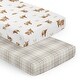 preview thumbnail 1 of 4, Sweet Jojo Designs Boho Highland Cow Boy, Girl, Gender Neutral 2 Pack Fitted Crib Sheets - Taupe Plaid & Farm Animal, Farmhouse