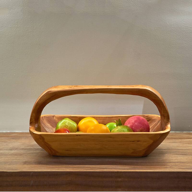Rectangle Cedar Basket Handle for Fruit Vegetable Food Display - 16.8"x8.2"x7.8"