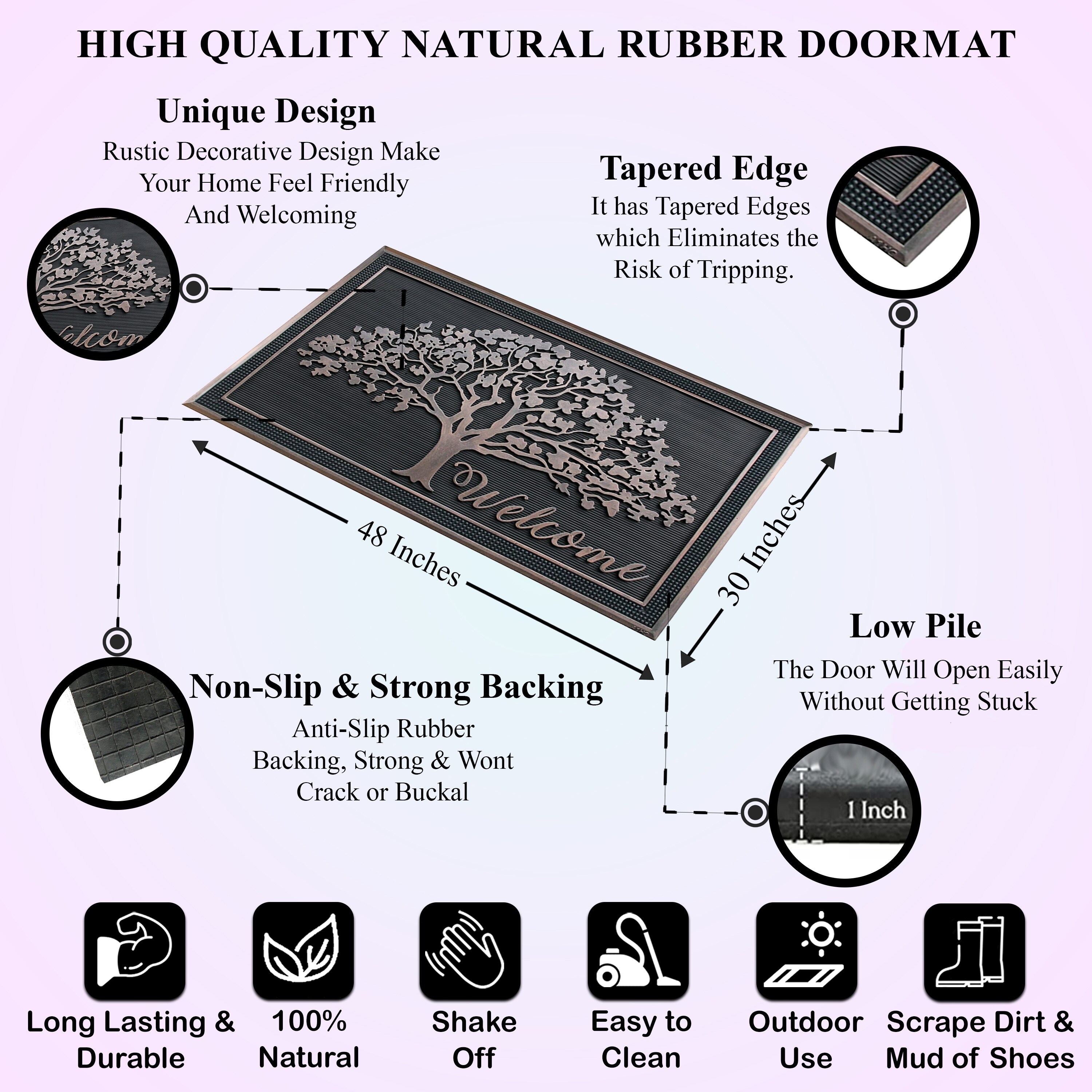 A1HC 100% Rubber Front Door Mat, Non-slip Welcome Doormat, Rubber