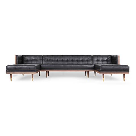 Kardiel Woodrow Box Top Grain Leather Mid-century Sofa U Sectional
