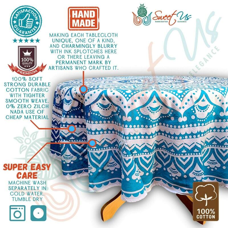 Cotton Spectacular Tie Dye Floral Tablecloth Round - 69-in Round