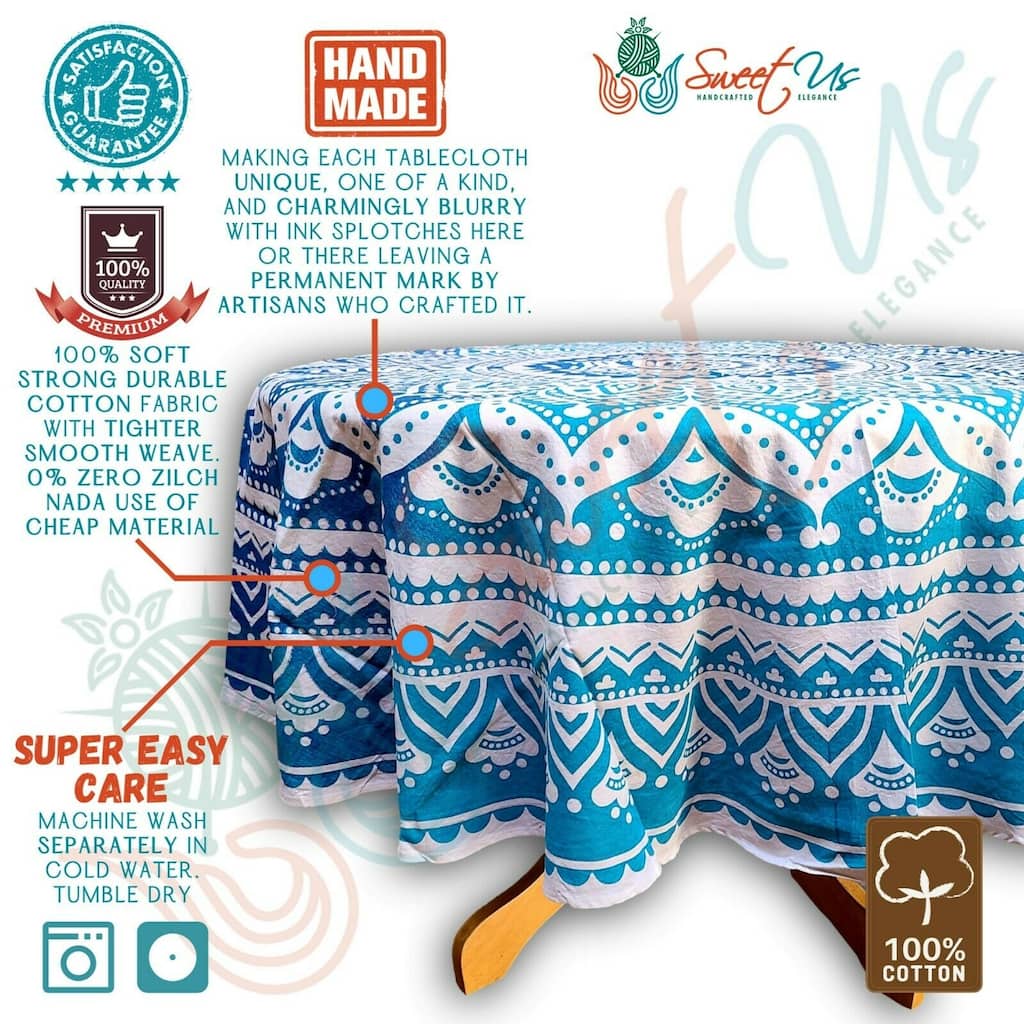 Cotton Spectacular Tie Dye Floral Tablecloth Round - 69-in Round