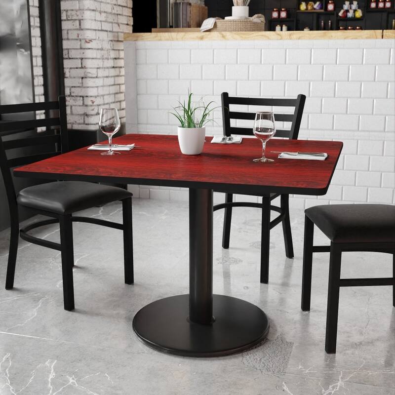 42'' Square Laminate Table Top with 24'' Round Table Height Base - Mahogany Finish