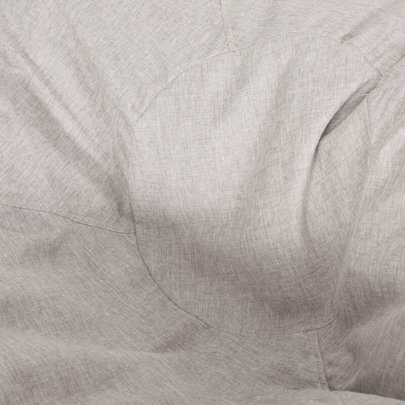 Maxi 5 Foot Two color Fabric and Faux Leather Rounded Bean Bag, Light Grey and Coffee Brown
