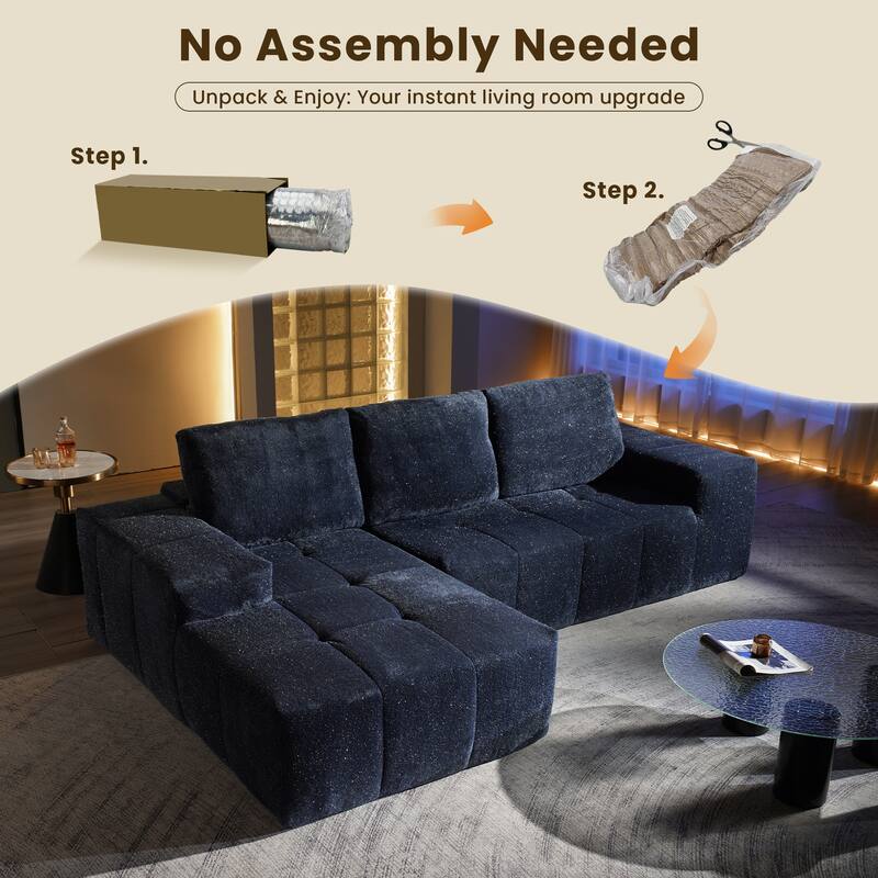 HOOOWOOO Modern Sparkly Velvet Fabric Chaise Sofa Couch