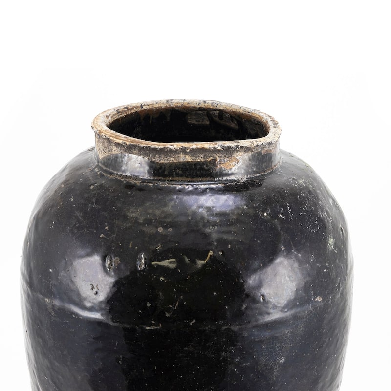 Vintage Black Porcelain Wine Jar Large