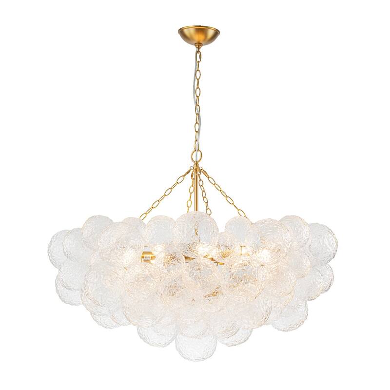 Brass 15-Light Grand Water Textured Glass Bubble Chandelier - 39.4in